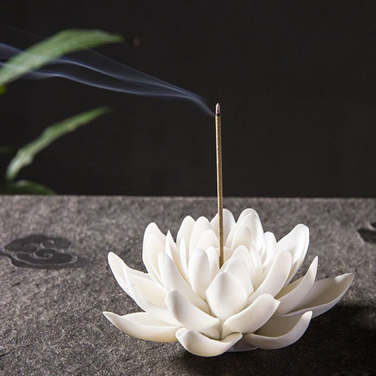 Ceramic White Lotus Incense Burner White Medium
