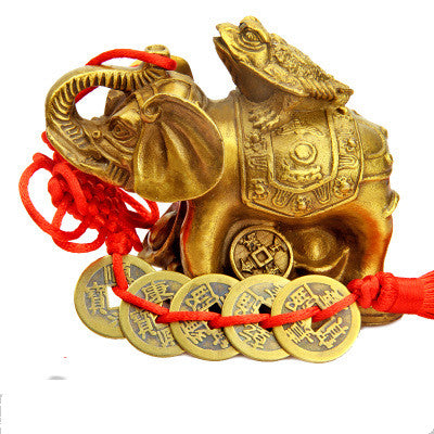 Golden Toad Elephant Decoration On Pure Copper Elephant Feng Shui Ornaments