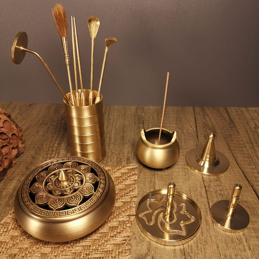 Ancient Copper Incense holder (with utensils)